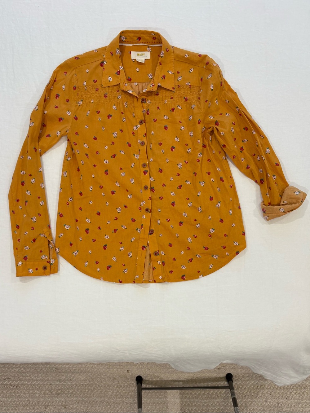 Anthropologie Mustard Yellow Floral Button-Up Blouse